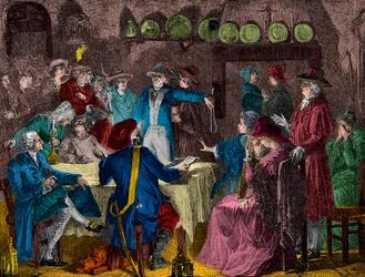 Arrestasjon av kong Louis XVI og kongefamilien i Varennes i 1791, gravering, privat samling