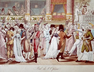 Ballmaske på Paris Opera. Litografi av Bosio. Paris fra 1800-tallet, Musee Carnavalet