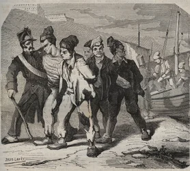 Belle-Ile-en-Mer (vakker øy til sjøs) på 1800-tallet. Gravering i "Fengselshistorien fra deres opprettelse til i dag"" (1877) av Pierre Zaccone (1817-1895) (Colonia Penale - straffekoloni)