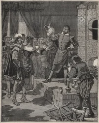 Bernard Palissy (1510-1589), fransk triumferende keramiker, fjerner sine første emaljebiter fra ovnen. Gravering fra 1880 i "" Les arts et metiers illustres"" av Adolphe BITARD.