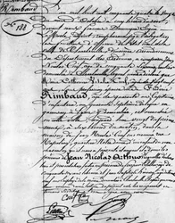 Fødselsattest til Arthur Rimbaud (1854-1891), fransk poet Charleville, Musee Rimbaud.