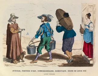 Blind mann, vannbærer, kommisjonær og hushjelp, regjeringen til kongen Ludvig XIII av Frankrike 1600-tallet - privat samling