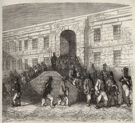 Brests fengsel på 1800-tallet. Gravering i «Fangernes historie fra deres skapelse til i dag» (1877) av Pierre Zaccone (1817-1895) (Colonia Penale - Straffekoloni). Privat samling.