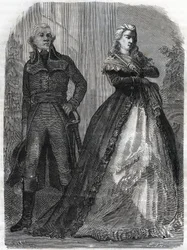 Charles Francois du Perier dit Dumouriez (1739-1823), fransk general med dronning Marie Antoinette (1755-1793). Gravering fra 1866 i «Histoire de la Revolution francaise»» av Adolphe Thiers. Privat samling.