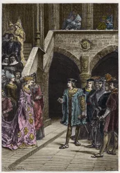 Charles VIII og Anne av Bretagne - Møte mellom kong Charles VIII (1470-98) og dronning Anne av Bretagne - gravering fra "" Frankrikes historie fortalt til mine barnebarn"" - av Francois Guizot - 1872-1876