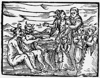 Barn som ble tatt opp på sabbaten for første gang - "" Compendium Maleficarum"", omhandler hekser, deres ondskap og deres sorteringer av Francesco Maria Guazzo eller Guaccio eller Guaccius (15?? -16??) 1608 privatsamling