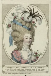 Coiffure Aux Charmes De La Liberte, Anonym. Kobberstikk, akvarell, ca. 1790, Privat samling