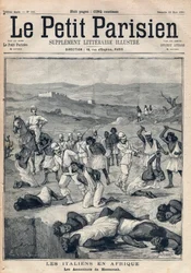Italias erobring av Eritrea. Massakrene i Massawa (Eritrea). Gravering i „Le Petit Parisien“ av 22-03-1891. Privatsamling.