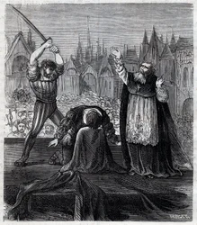 Decapitation of Count Egmont and Hoorn (1568) at Brussels during Spanish tyranny in Netherlands - War of Four Twenty Years (1568-1648): the decollation of Lamoral, Count of Egmont, Prince of Gavre (1522-1568), Dutch politician. He was condemned in the fram