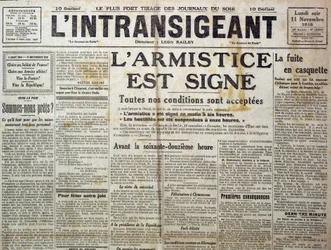 Detalj av 25989: En av "" The Intransigent""" av 11/11/1918 som kunngjorde "" våpenhvilen er tegn""