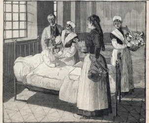 Utdeling av leker til offentlige velferdsbarn 1. nyttårsdag. Gravering i "" Le Petro Parisien"" 8/01/1893. Privat samling