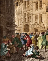 Economic system: the speculative bubble at the time of the law system, the agiotors of the rue Quincampoix - Paris IVth ardt. Quincampoix Street was at the time of John Law