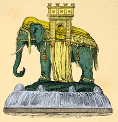 Elefantfonteneprosjekt på Place de la Bastille, demolie i 1840, Gravering, Privat samling