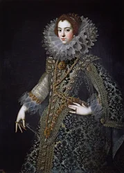Elisabeth de France, også kalt Elisabeth de Bourbon - Portrett av Elisabeth av Frankrike (1602-1644), dronningkonsort av Spania av Anonymous, ca. 1620 - Olje på lerret