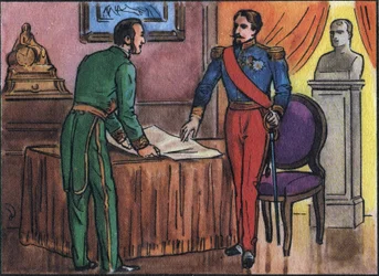 Keiser Napoleon III (1808-1873) med baron Georges Haussmann (1809-1891) Anonym illustrasjon i samlingen av suverene og statsoverhoder i Frankrike". Det 20. århundre. Privat samling.