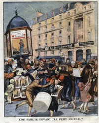Emute des femmes ved kiosk-utgivelsen av det nye formatet til magasinet "La mode"" i Paris. Illustrasjon hentet fra “” Le petit journal”” fra 01/11/1925 Samling privee