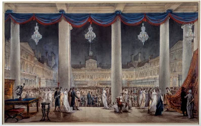 Utstilling av industriprodukter på gårdsplassen til Louvre i 1801 Gouache og anonym akvarell. 1801. Paris, Musee Carnavalet