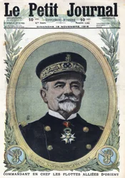 Første verdenskrig 1914-1918 (krig 14-18). Portrett av admiral Dartige du Fournet øverstkommanderende for de allierte flåtene i Orienten. I "" Le Petite Journal"", den 19/11/1916. Privat samling