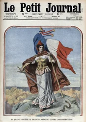 Frankrike (Marianne) beskytter nasjonalflagget mot antipatriotisme - «Le Petit Journal» fra oktober 1909