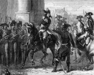 Francois Hanriot (1761-1794), French revolutionary at the door of the convention (9 thermidor 1794) - Engraving in “Histoire des Girondins” by Alphonse de Lamartine (1790-1869) 1865-1866 - Private collection