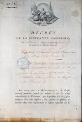 Den franske revolusjon: Konventets dekret av 11/12/1792 som beordrer nasjonalgarden til å føre kong Ludvig XVI fra Temple-fengselet til retten. Paris. Politiprefekturet