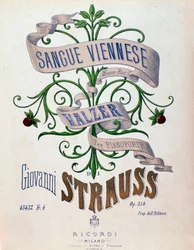 Frontispice av musikalsk partitur av Wienerblod av Johann Strauss