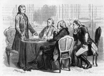 Jacques Mallet du Pan 1749-1800 - Swiss journalist and political propagandist at the Frankfurt conference - in 1792 he left Paris for Germany, charged by Louis XVI with a mission to his brothers and the sovereigns coalising against France - Engraving in “H