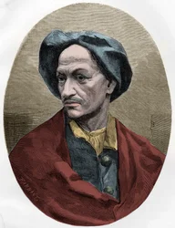 LOUIS DOMINIQUE CARTRIDGE, berømt fransk banditt - Le brigand Louis Dominique Garthausen dit patron (1693-1721) - Gravering fra 1863 i "Le Livre Rouge - Histoire De L