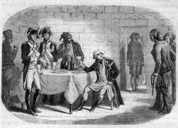 Last moment of Duke Armand Louis de Gontaut de Biron, general-in-chief of the Armees of the Rhine and Var; died 1793 - Engraving in “Histoire des Girondins” by Alphonse de Lamartine (1790-1869) 1865-1866. Private Collection