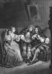 Den dyrebare latterlige graveringen etter Vernet fra "" Verker av Jean-Baptiste Poquelin dit Moliere (Jean Baptiste Poquelin
