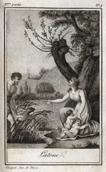 Leto, Letone, Latona, Engraving of 1819 in “” Lettres a Emilie sur la mythologie”” by Charles Albert Demoustier (1760-1801). Private collection.