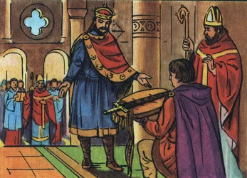 Ludvig I den fromme eller Debonnaire (778-840) kom tilbake til besittelse av sverdet sitt konfiskert av presteskapet. Anonym illustrasjon i "" Collection des souverains et chefs d