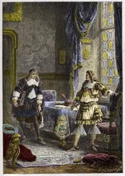 Louis XIV avskjediger Nicolas Fouquet - Louis XIV avskjediger finansinspektøren, Nicolas Fouquet - gravering fra "" L