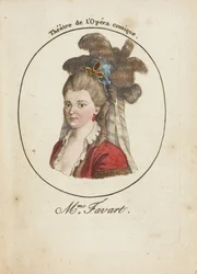 Madame Justine Favart (1727-1772) par Anonymous, sent på 1700-tallet. - Kobberstikk, akvarell - Privat samling