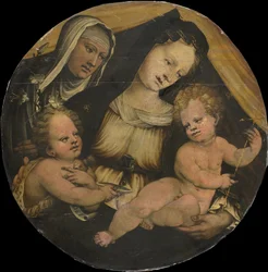 Madonna og barnet med spedbarnet døperen Johannes og St. Clara