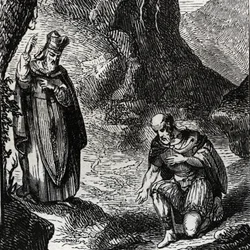 Martial av Limoges eller den hellige Martial (3. århundre) omvender lederen for det keltiske folket lemovikerne - Stikk fra 1846 i «Helgenenes liv». Privatsamling.