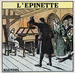 Musikkinstrumenter: batted strengeinstrumenter. Unge George Frederick Handel (Georg Friedrich Handel