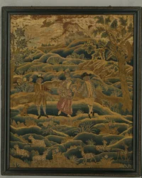 Håndarbeidsbilde, ca. 1750 (ull, silke og lerret)