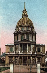 Paris: utvendig visning av Dome of the Hotel des Invalides realisert av Jules Hardouin Mansart (1646-1708) på et prosjekt av Liberal Bruand. Fotografi av 1920 i "" Artistic Album "" av byen Paris. Privat samling.