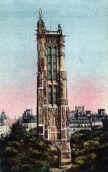 Paris: Saint Jacques Tower (Saint-Jacques) realisert i 1523. Fotografi av 1920 i "" Artistic Album"" av byen Paris. Privat samling.