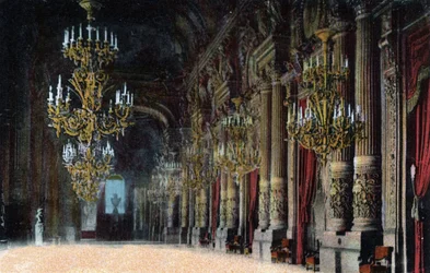 Paris: utsikt over den store foajeen til Opera Garnier. Fotografi av 1920 i "" Artistic Album "" av byen Paris. Privat samling.