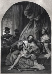 Paul III (pave fra 1534 til 1549) og hans familie - Paul III (pave fra 1534 til 1549) et sa famille - Gravering de 1842 i "Histoire des popes: forbrytelser, drap, forgiftninger, parricides, hor, incest... av Maurice Lachatre. Privat samling.