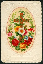 Fromt bilde: Kors med blomster (kromolitografi)