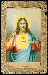 Fromt bilde: Jesus med hellig hjerte (kromolitografi)
