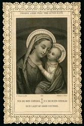 Fromt bilde: Portrett av Jomfru Maria, Vår Frue av gode råd (gravering)