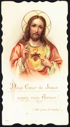Fromt bilde: "" Sweet heart of Jesus be my love"" Kromolitografi fra begynnelsen av 1900-tallets privatsamling