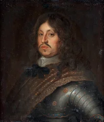 ""Portrait de Charles X Gustave (1622 -1660), roi de Suede"" (Portrait of King Charles X Gustave of Sweden (1622-1660)) Peinture anonyme fin 17eme siecle Olje på lerret Dim 71,5x62,5 cm Privat samling