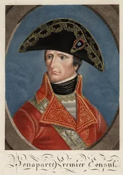 ""Portrait du Premier consul Napoleon Bonaparte (1769-1821)"" - Napoleon Bonaparte som Frankrikes første konsul - Anonym - 1801 - Etsning, akvarell - 27x19,4 - Privat samling