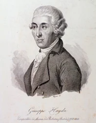 Portrett av den østerrikske komponisten Joseph Haydn (1732-1809) Gravering. Privat samling fra 1800-tallet