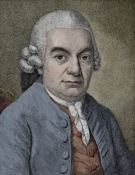 Portrett av Carl Philipp Emanuel Bach (Emmanuel) (1714 - 1788), tysk komponist (gravering)